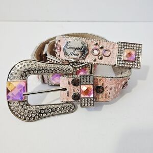 Cowgirl West Pink Gem Studded Belt Size L 43" Western Rhinestone Leather